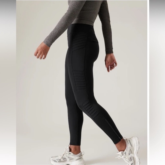 Athleta Pants - Athleta Delancey Gleam Moto Tight Leggings Black Size Medium Activewear